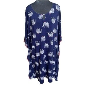 Elephant‎ Paisley Caftan S/M Coverup Top Batwing Kimono Novely Boho Navy